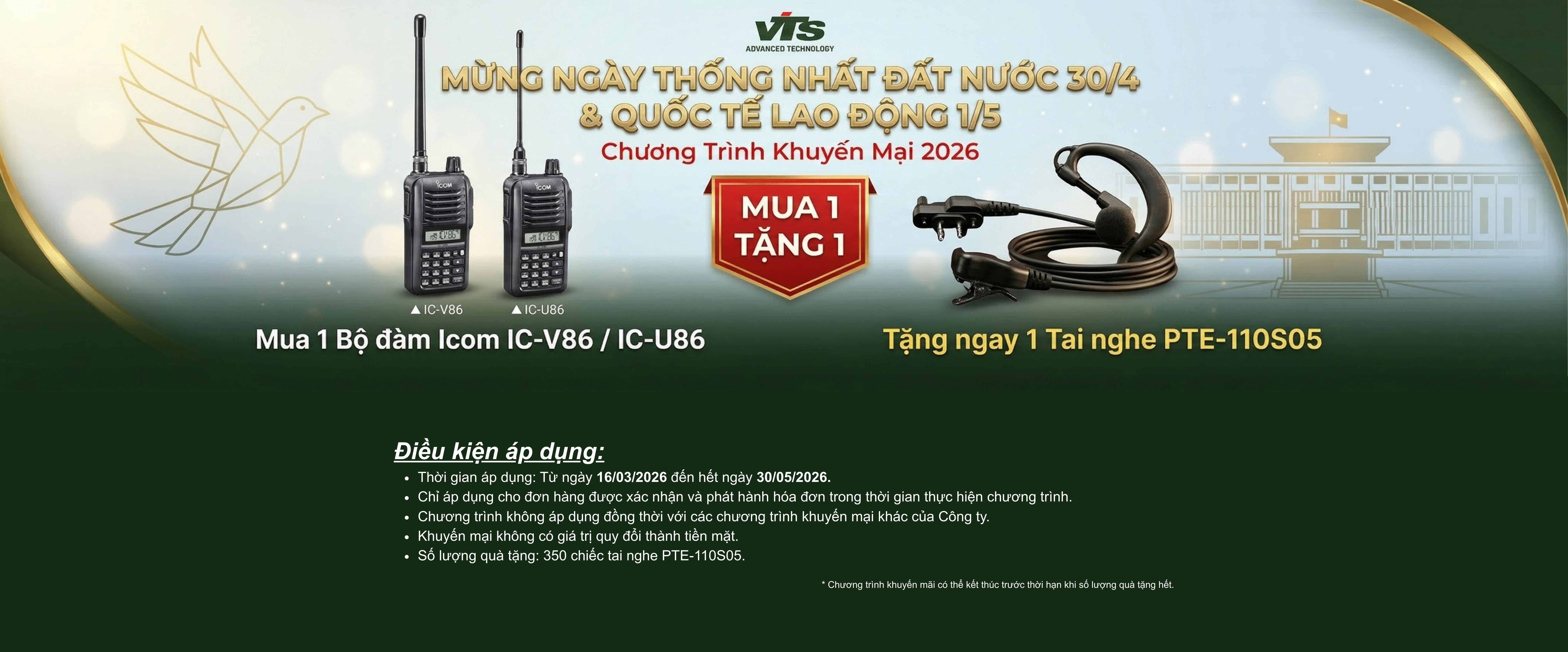 Mua Bộ Đàm IC-V86 Hoặc IC-U86 Tặng Ngay Tai Nghe PTE-110S05